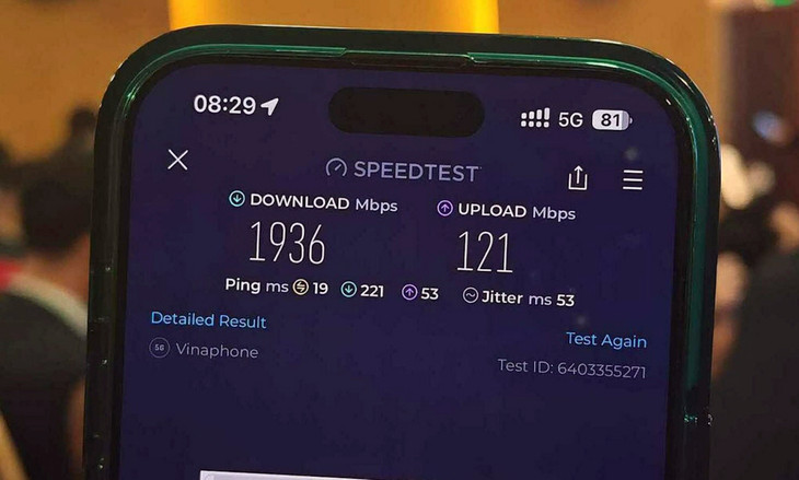 Đo thử tốc độ 5G của VinaPhone đạt 1,9 Gbps trong ngày ra mắt