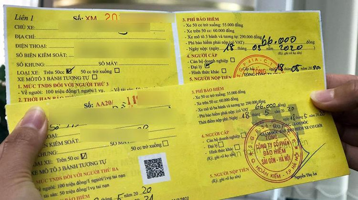 Một giấy chứng nhận bảo hiểm bắt buộc xe máy hiện nay