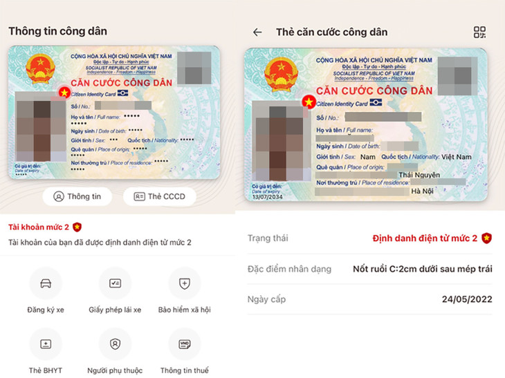 Các tiện ích trên ứng dụng VNeID