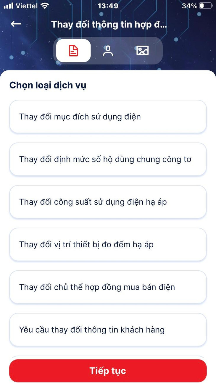 Một trong các loại dịch vụ mà ngành điện Thủ đô cung cấp trên App EVNHANOI