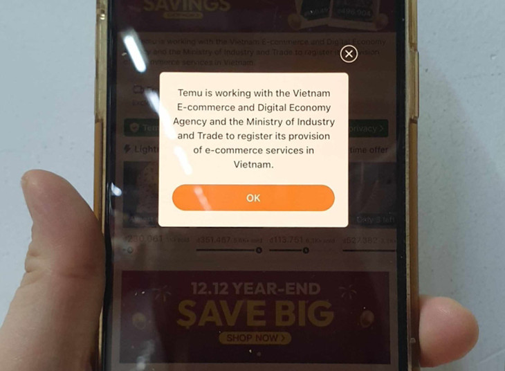 Người dùng Việt Nam mở ứng dụng nhận được thông báo "Temu đang làm việc với Cục Thương mại điện tử và Kinh tế số, Bộ Công Thương Người dùng Việt Nam mở ứng dụng nhận được thông báo "Temu đang làm việc với Cục Thương mại điện tử và Kinh tế số, Bộ Công Thương