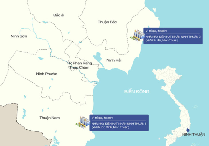 Hai vị trí được quy hoạch làm Nhà máy điện hạt nhân 1 và 2 ở Ninh Thuận