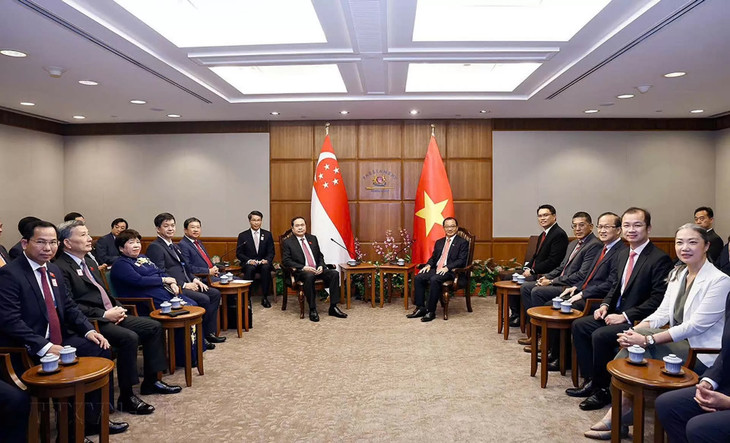 Chủ tịch Quốc hội Trần Thanh Mẫn hội đàm với Chủ tịch Quốc hội Singapore Seah Kian Peng. TTXVN