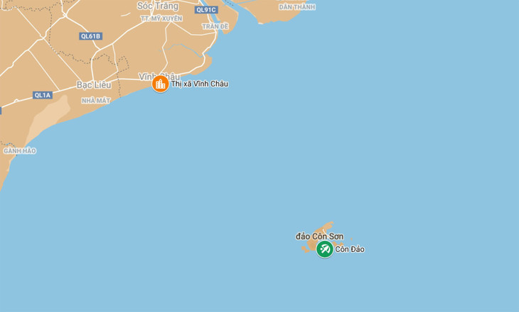 Vị trí thị xã Vĩnh Châu (Sóc Trăng) và Côn Đảo trên bản đồ Vị trí thị xã Vĩnh Châu (Sóc Trăng) và Côn Đảo trên bản đồ