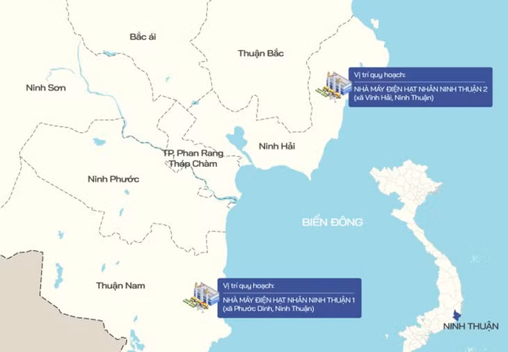 Hai vị trí được quy hoạch làm Nhà máy điện hạt nhân 1 và 2 ở Ninh Thuận