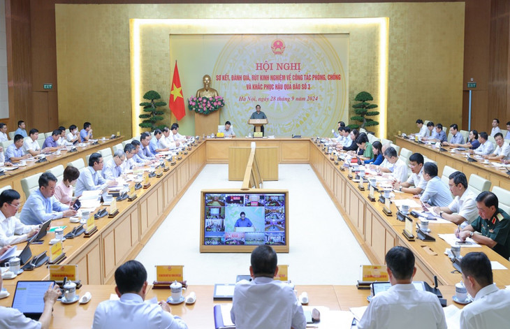 Hội nghị tập trung sơ kết, đánh giá, rút kinh nghiệm về công tác phòng, chống và khắc phục hậu quả bão số 3, đồng thời đề ra giải pháp phục hồi sản xuất kinh doanh, ổn định đời sống nhân dân và thúc đẩy phát triển kinh tế. Ảnh: VGP