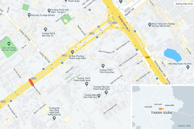 Vị trí cầu vượt trên đường Nguyễn Trãi (màu đỏ).