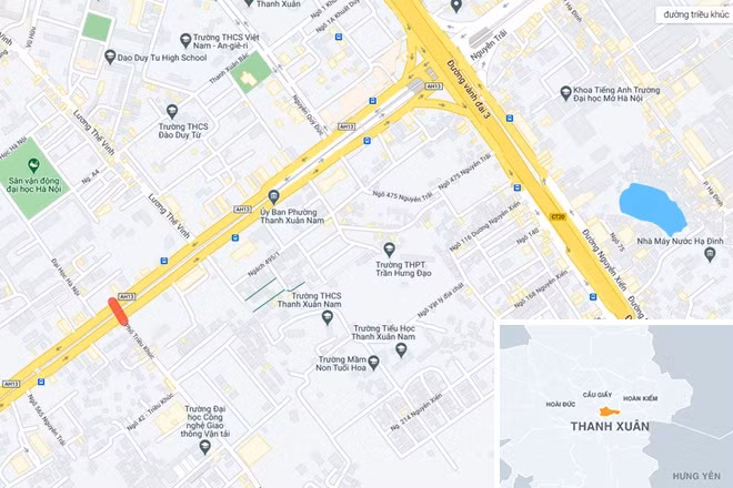Vị trí cầu vượt trên đường Nguyễn Trãi (màu đỏ).