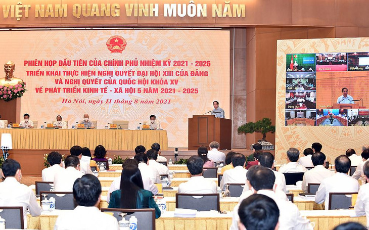Quang cảnh phiên họp tại điểm cầu Trụ sở Chính phủ. Ảnh: VGP