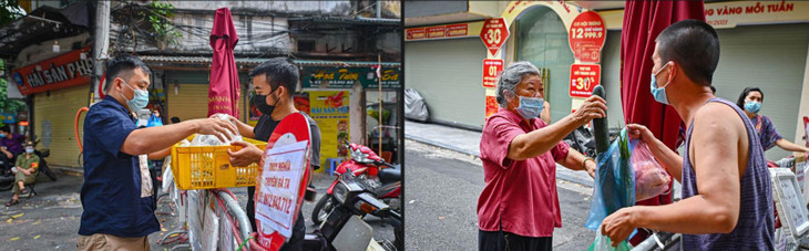 Mọi quá trình mua bán đều có thể thông qua một cuộc điện thoại, người dân sẽ gọi theo thông tin trên các biển quảng cáo để mua thực phẩm theo nhu cầu và chờ đợi các tiểu thương đem đồ qua khu vực hàng rào đã dựng sẵn trước đó.