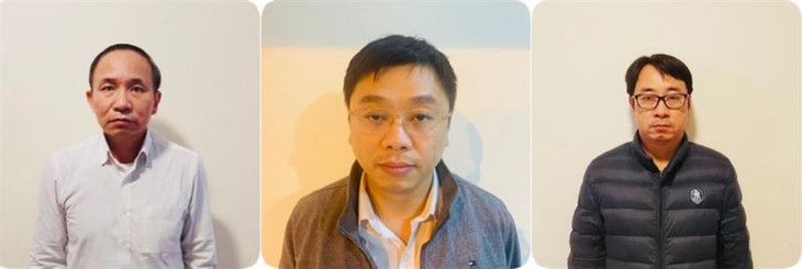 Các bị can (từ trái qua phải): Nguyễn Trọng Đường; Ngô Quang Huy; Nguyễn Văn Thế.