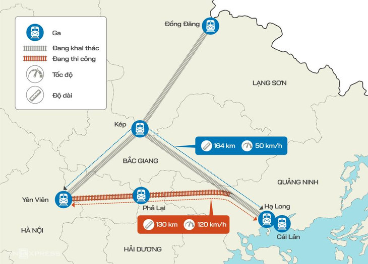 Bản đồ tuyến đường sắt Yên Viên - Cái Lân