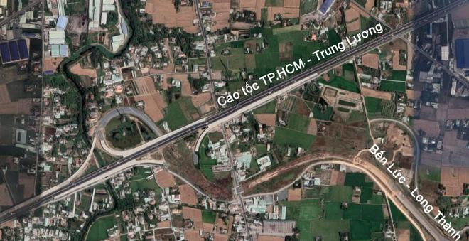 Khu vực thi công hạng mục nút giao giữa cao tốc TP.HCM - Trung Lương với cao tốc Bến Lức - Long Thành. Ảnh: Google Maps Khu vực thi công hạng mục nút giao giữa cao tốc TP.HCM - Trung Lương với cao tốc Bến Lức - Long Thành. Ảnh: Google Maps