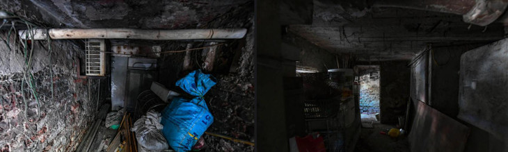 Bên trong được tận dụng thành kho chứa đồ đạc xếp bừa bộn, vào mỗi trận mưa lớn, nước mưa cùng với nước thải trong "căn hầm" tràn ra gây mất vệ sinh, bốc mùi hôi thối, ảnh hưởng tới cuộc sống của người dân trong khu.