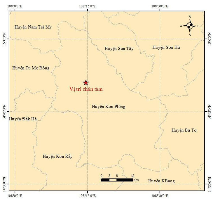 Vị trí chấn tâm ở huyện Kon Plông.