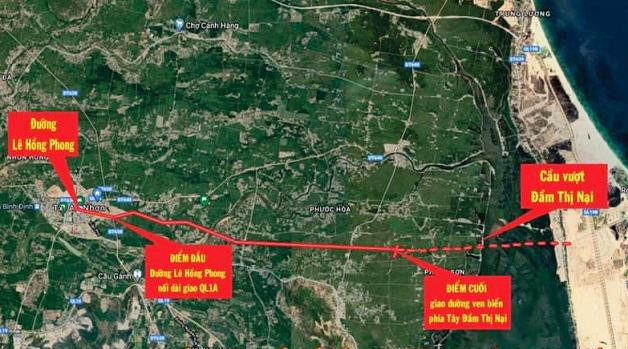 Hướng tuyến đường kết nối thị xã An Nhơn đến khu vực đầm Thị Nại Hướng tuyến đường kết nối thị xã An Nhơn đến khu vực đầm Thị Nại