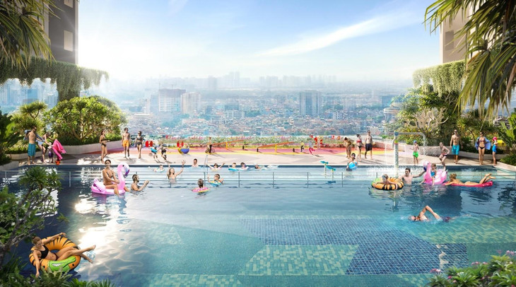 Hồ bơi sky pool tại tầng 5 của dự án Moonlight Centre Point mang lại nhiều trải nghiệm mới lạ cho cư dân. Ảnh: Hưng Thịnh Land