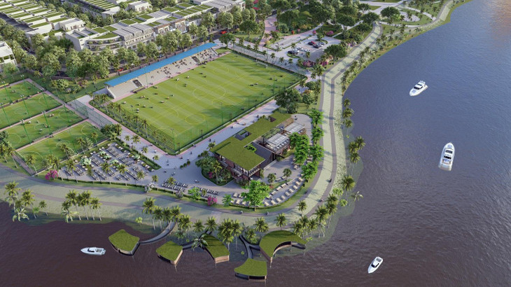 Cư dân Sunneva Island tận hưởng trọn vẹn tiện ích tại công viên ven sông Cổ Cò rộng 50ha. Ảnh phối cảnh minh họa