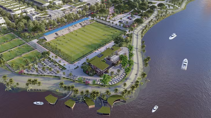 Cư dân Sunneva Island tận hưởng trọn vẹn tiện ích tại công viên ven sông Cổ Cò rộng 50ha. Ảnh phối cảnh minh họa