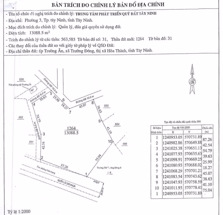 Thông tin địa chính của thửa số 1264, tờ bản đồ số 31 tại Tây Ninh