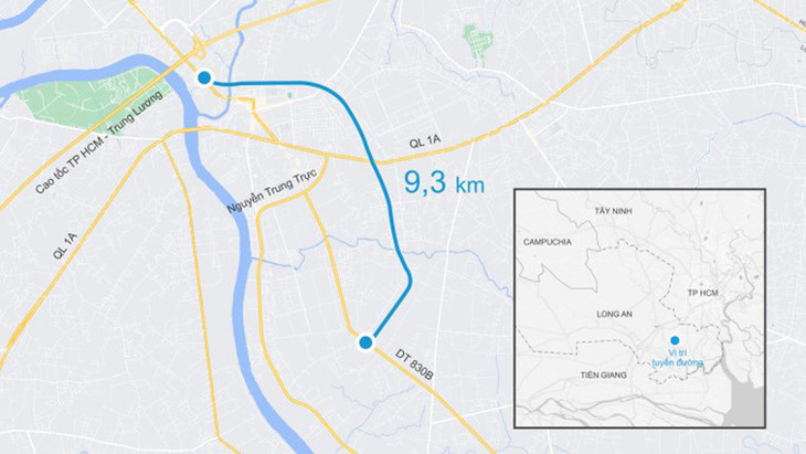 Vị trí tuyến Đường tỉnh 830E (màu xanh)