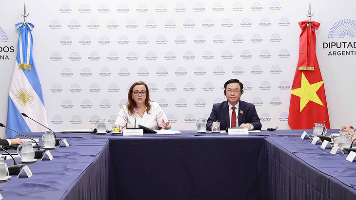 Chủ tịch Hạ viện Cộng hòa Argentina Cecilia Moreau phát biểu tại hội đàm. Ảnh: TTXVN