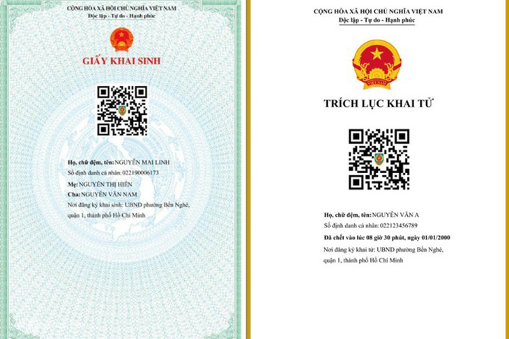 Bản mẫu giấy khai sinh và trích lục khai tử điện tử Bản mẫu giấy khai sinh và trích lục khai tử điện tử