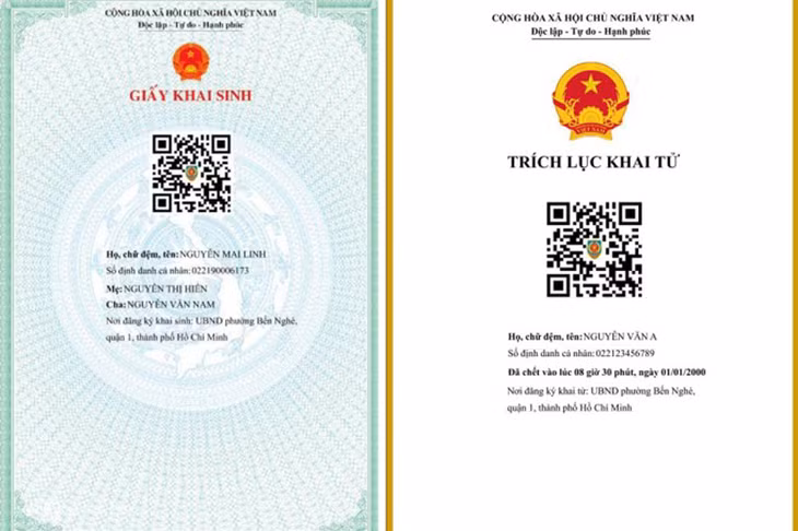 Bản mẫu giấy khai sinh và trích lục khai tử điện tử