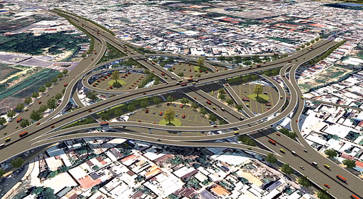 Phối cảnh và hình ảnh nút giao Cổng 11 nằm trên quốc lộ, kết nối nhiều cảng