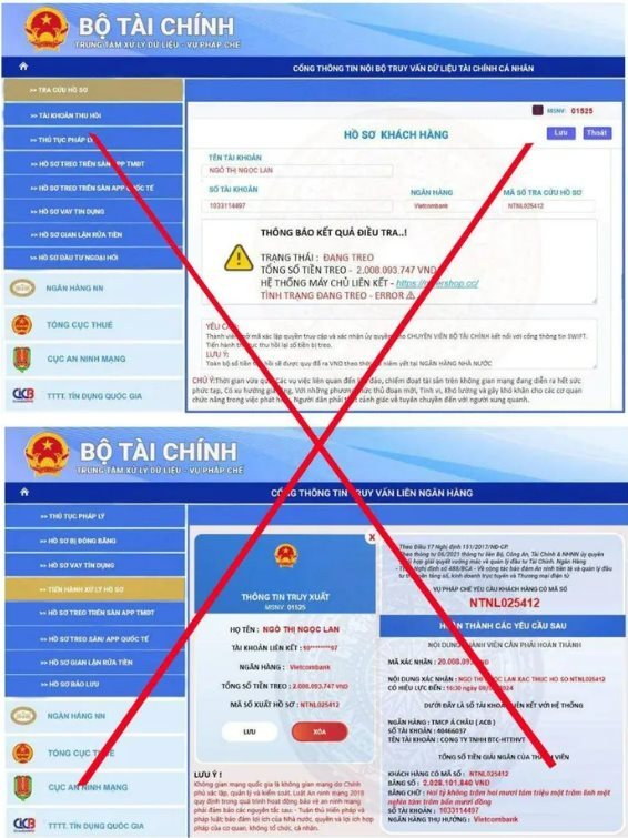 Website giả mạo. Ảnh: Bộ Tài chính