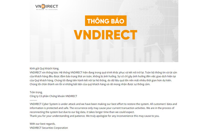 Tình trạng website của VNDirect lúc 9 giờ sáng nay 26/3/2024