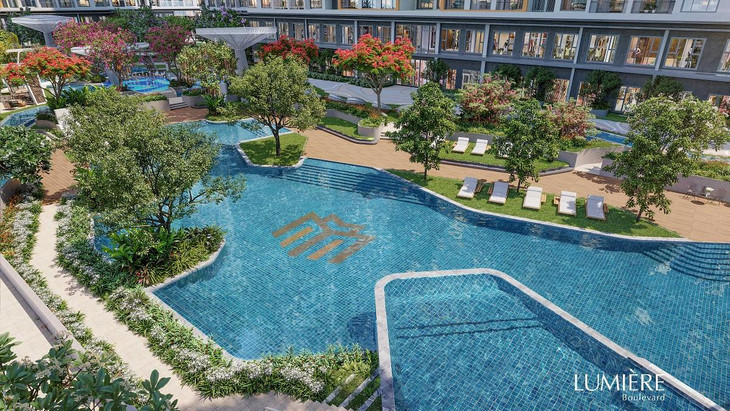 Hồ bơi phi thuyền tại LUMIÈRE Boulevard trong lòng Đại đô thị Vinhomes Grand Park