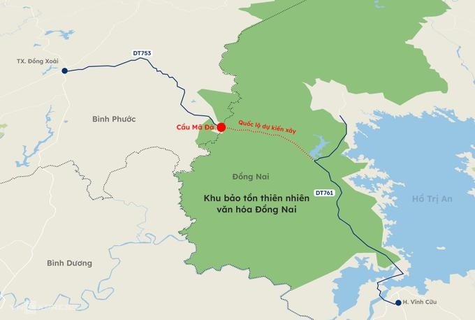 Vị trí, hướng tuyến hai dự án đi qua Khu dự trữ sinh quyển thế giới Đồng Nai