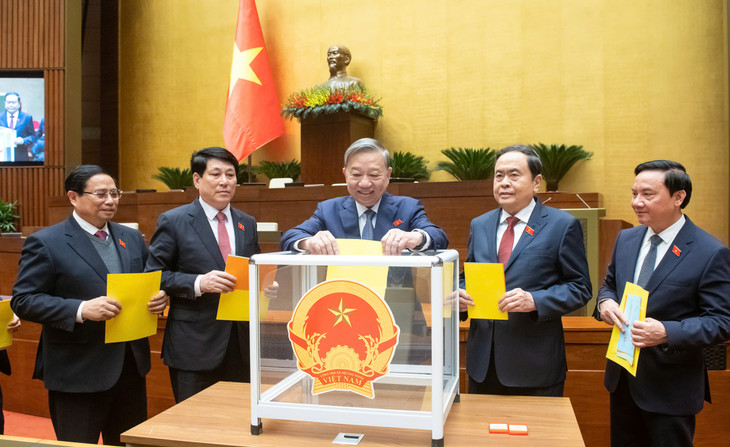 Tổng Bí thư Tô Lâm, Chủ tịch nước Lương Cường, Thủ tướng Phạm Minh Chính, Chủ tịch Quốc hội Trần Thanh Mẫn và đại biểu bỏ phiếu bầu Phó Chủ tịch Quốc hội và Ủy viên Ủy ban Thường vụ Quốc hội; Phê chuẩn đề nghị của Thủ tướng Chính phủ về việc bổ nhiệm các Phó Thủ tướng Chính phủ, Bộ trưởng và thành viên khác của Chính phủ nhiệm kỳ 2021 - 2026 Tổng Bí thư Tô Lâm, Chủ tịch nước Lương Cường, Thủ tướng Phạm Minh Chính, Chủ tịch Quốc hội Trần Thanh Mẫn và đại biểu bỏ phiếu bầu Phó Chủ tịch Quốc hội và Ủy viên Ủy ban Thường vụ Quốc hội; Phê chuẩn đề nghị của Thủ tướng Chính phủ về việc bổ nhiệm các Phó Thủ tướng Chính phủ, Bộ trưởng và thành viên khác của Chính phủ nhiệm kỳ 2021 - 2026