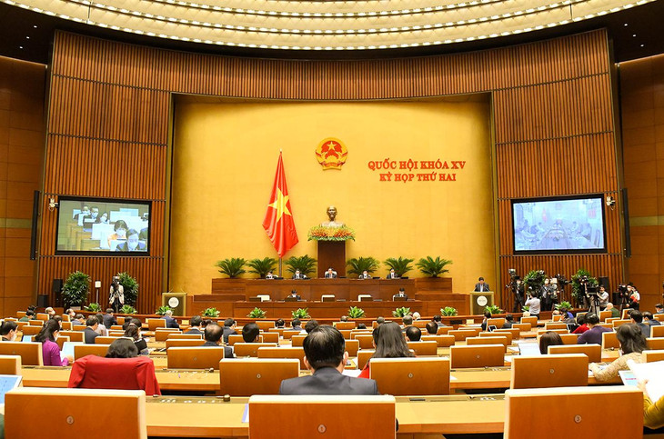 Các đại biểu Quốc hội dự phiên khai mạc từ điểm cầu hội trường Diên Hồng, Nhà Quốc hội