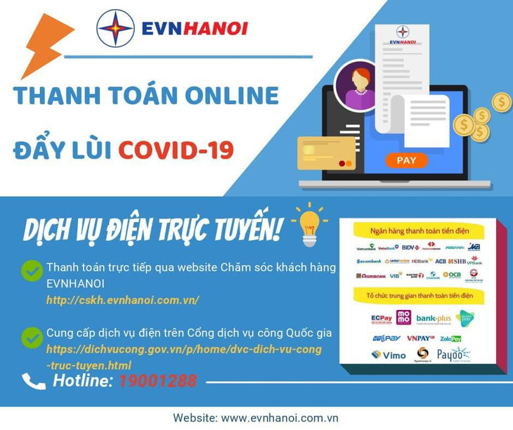 EVNHANOI khuyến khích thanh toán tiền điện trực tuyến