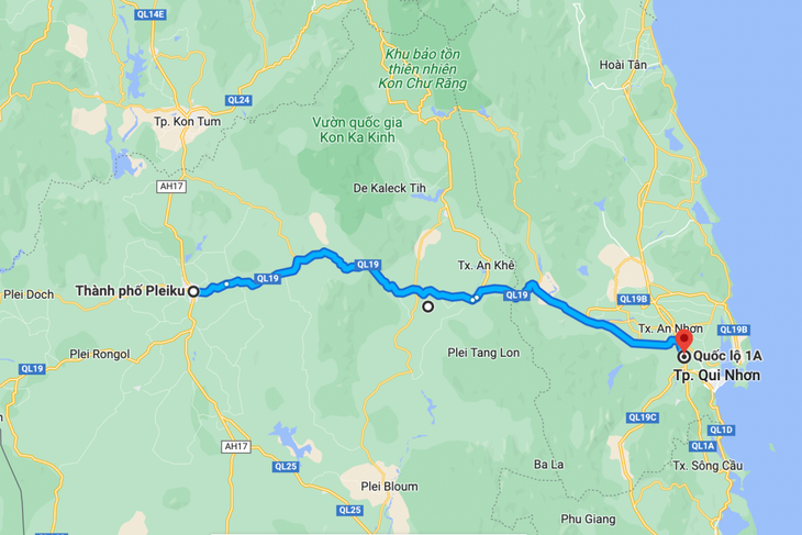 Hướng tuyến dự kiến của cao tốc Quy Nhơn - Pleiku