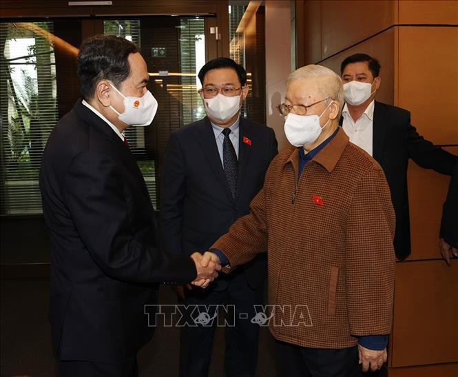 Tổng Bí thư Nguyễn Phú Trọng cùng các đồng chí lãnh đạo Đảng, Nhà nước dự Kỳ họp thứ hai, Quốc hội khóa XV.