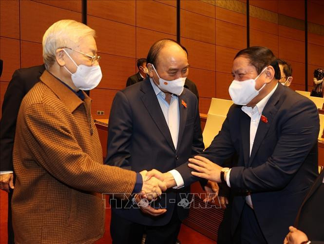 Tổng Bí thư Nguyễn Phú Trọng, Chủ tịch nước Nguyễn Xuân Phúc cùng các đại biểu dự Kỳ họp thứ hai, Quốc hội khóa XV.