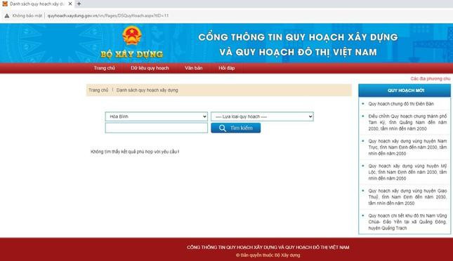 Có nhiều địa phương chưa thực hiện việc đăng tải công khai thông tin hồ sơ đồ án quy hoạch xây dựng, quy hoạch đô thị hoặc đăng tải với số lượng rất hạn chế. Ảnh chụp màn hình.