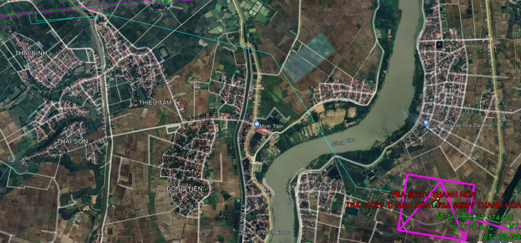 Dự kiến hướng tuyến đường dây 500kV Thanh Hóa – rẽ Nho Quan – Hà Tĩnh (đường kẻ màu xanh) Dự kiến hướng tuyến đường dây 500kV Thanh Hóa – rẽ Nho Quan – Hà Tĩnh (đường kẻ màu xanh)