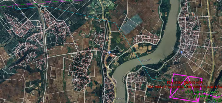 Dự kiến hướng tuyến đường dây 500kV Thanh Hóa – rẽ Nho Quan – Hà Tĩnh (đường kẻ màu xanh)