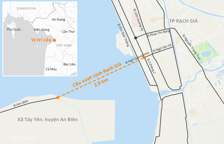 Vi trí dự kiến xây cầu vượt biển vịnh Rạch Giá Vi trí dự kiến xây cầu vượt biển vịnh Rạch Giá