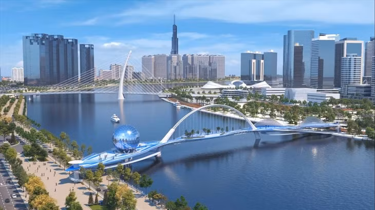 Phối cảnh cầu đi bộ Thủ Thiêm bắc qua sông Sài Gòn