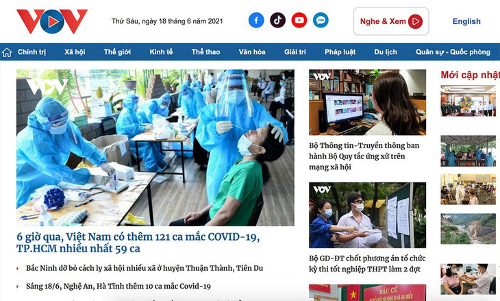 Giao diện Báo điện tử VOV. Ảnh: Chụp màn hình.