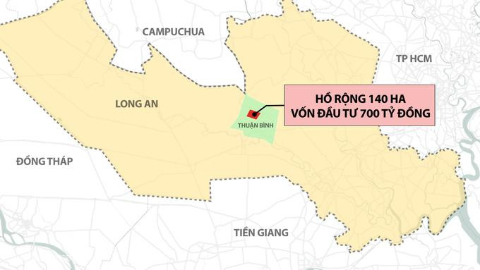 Vị trí hồ chứa nước rộng 140 ha ở xã Thuận Bình, huyện Thạnh Hóa, tỉnh Long An Vị trí hồ chứa nước rộng 140 ha ở xã Thuận Bình, huyện Thạnh Hóa, tỉnh Long An