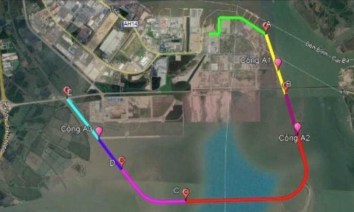 Hình ảnh mô phỏng tuyến đê biển Nam Đình Vũ (các đường kẻ màu) khi hoàn thành