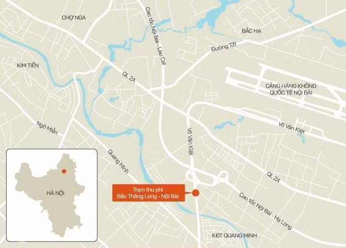 Vị trí trạm Bắc Thăng Long - Nội Bài cách xa quốc lộ 2 (2A) tuyến tránh TP. Vĩnh Yên.