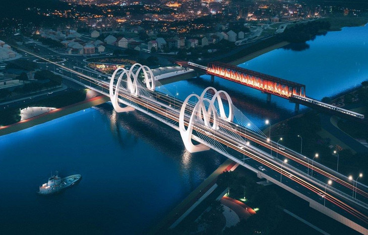 Phối cảnh cầu đường sắt và cầu đường bộ qua sông Đuống