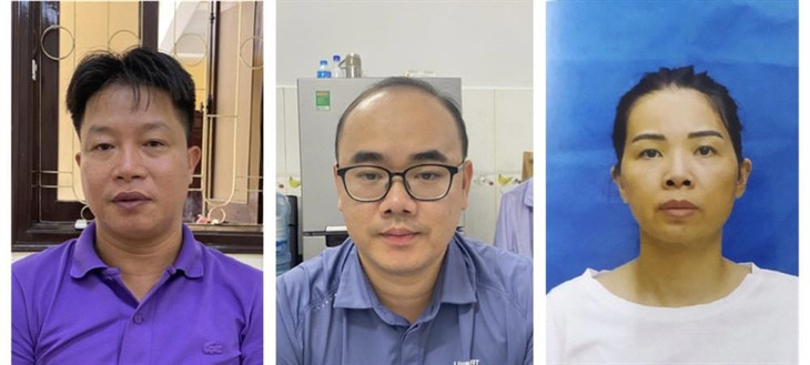 Từ trái qua phải: Nguyễn Xuân Thọ, Phạm Quang Hậu, Nguyễn Thị Ngọc. Ảnh: Bộ Công an